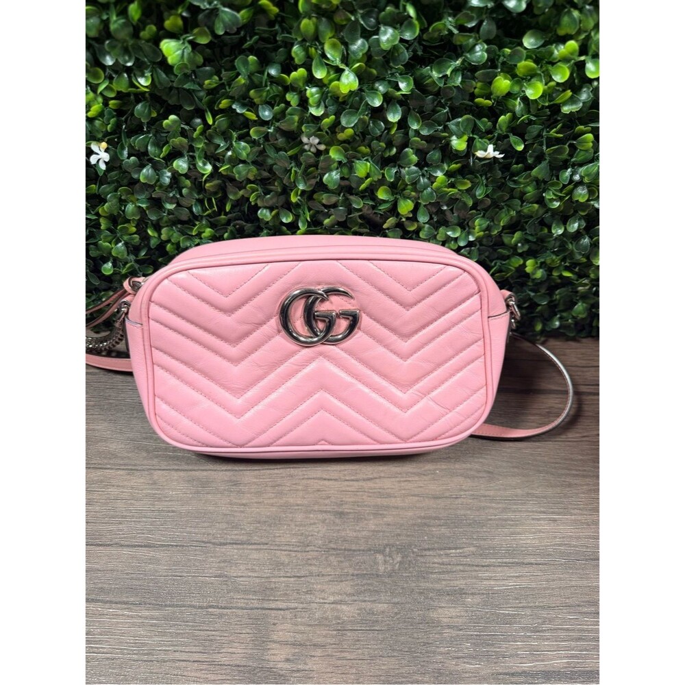 Gucci Pink Quilted Chevron GG Marmont Crossbody